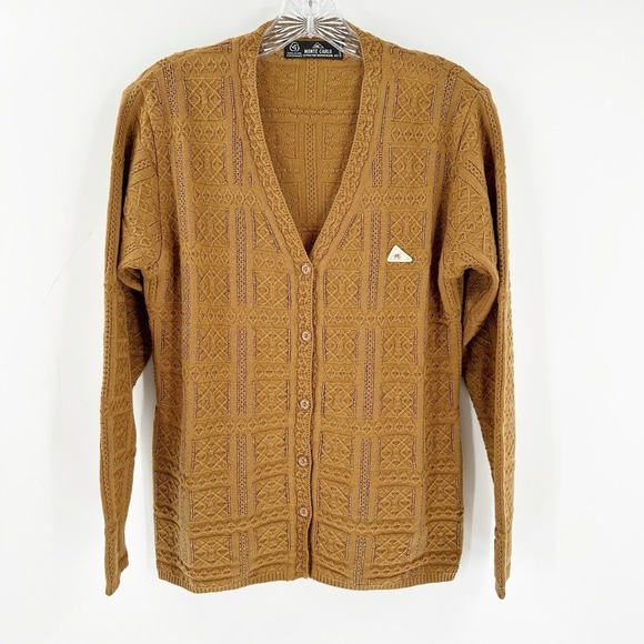 Monte Carlo Brown Wool Blend V-Neck Button Front Cardigan Women's Size Large - Picture 1 of 10